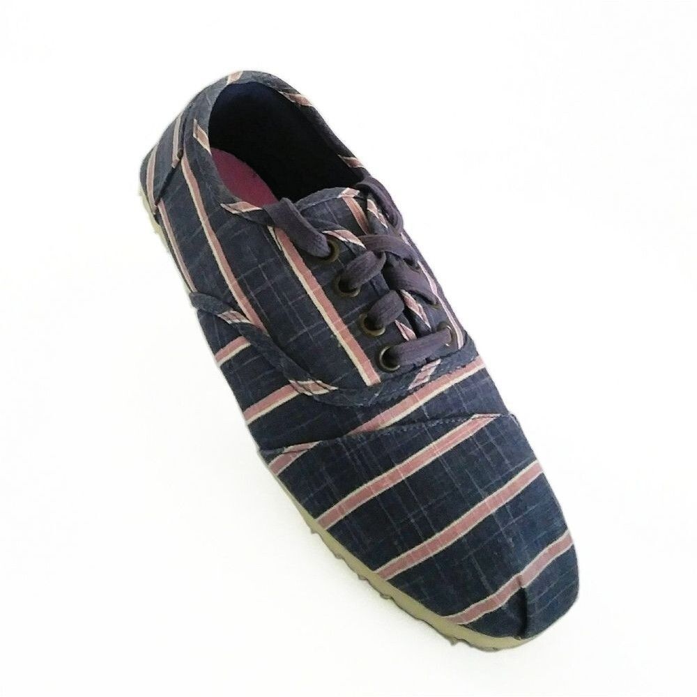 Esprit Women's Navy Pink Striped Canvas Sneakers Size 7.5